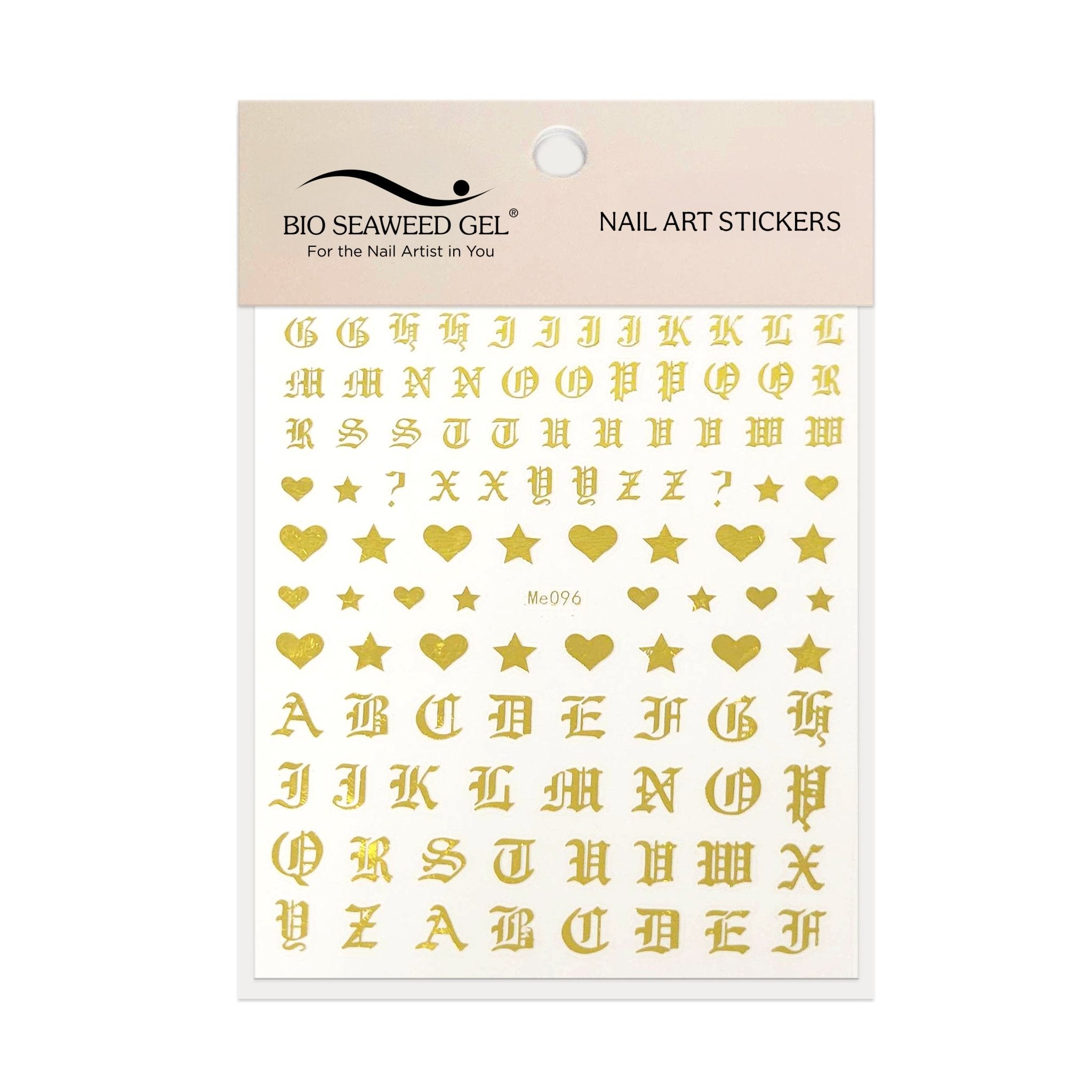 Gothic Letters with Hearts and Stars Nail Art Stickers - Bio Seaweed Gel Canada