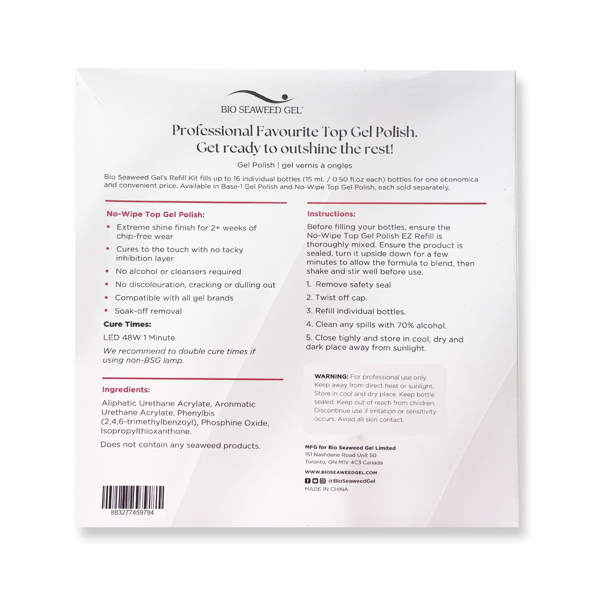 No - Wipe Top Gel Polish EZ Refill Kit - Bio Seaweed Gel Canada