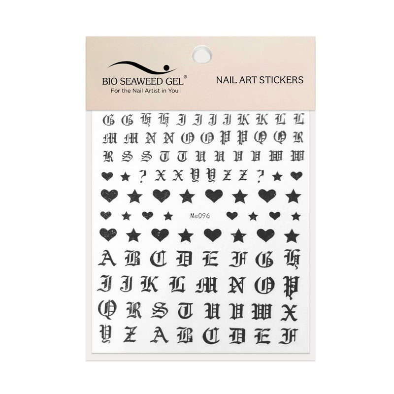 Gothic Letters with Hearts and Stars Nail Art Stickers - Bio Seaweed Gel Canada
